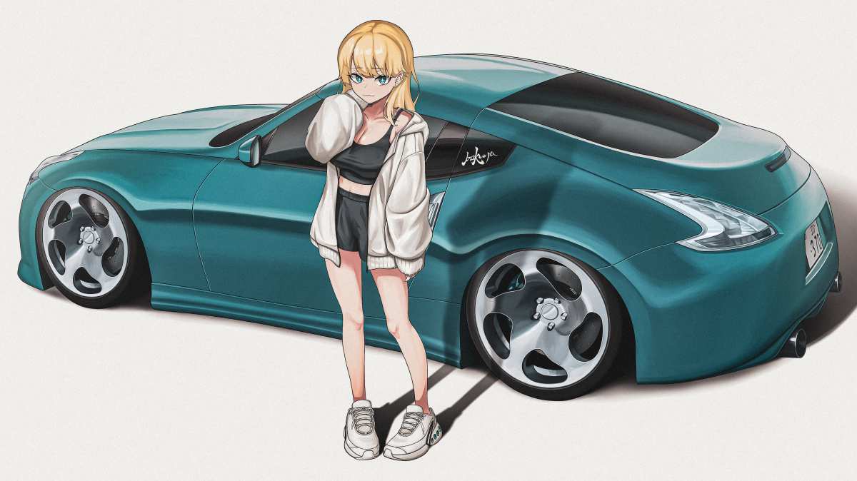 绿色跑车与动漫女孩