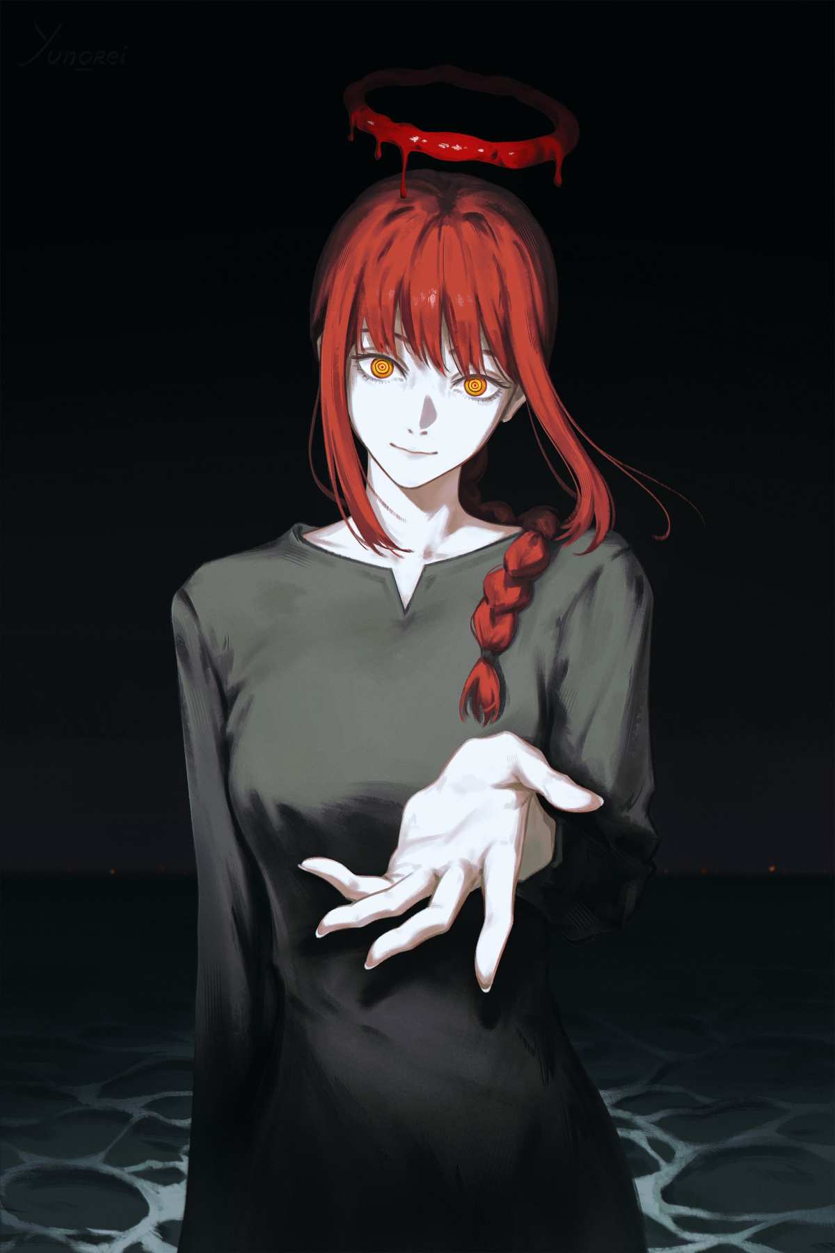 红发少女与黑暗背景