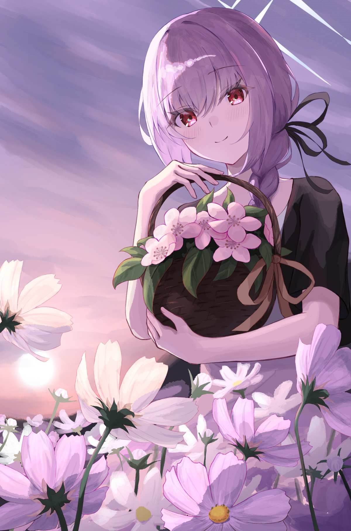 紫发少女与花篮