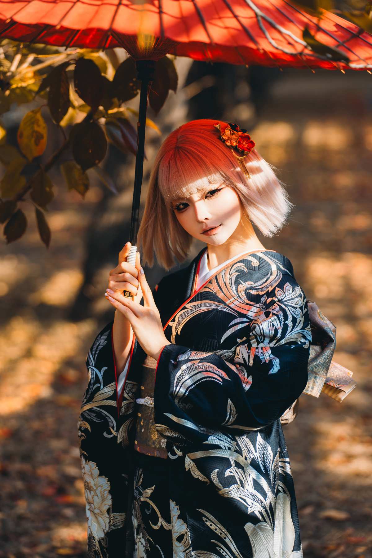 樱花下的和服佳人