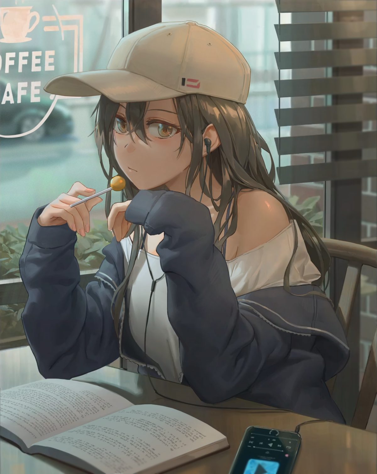 长发女孩静坐咖啡馆