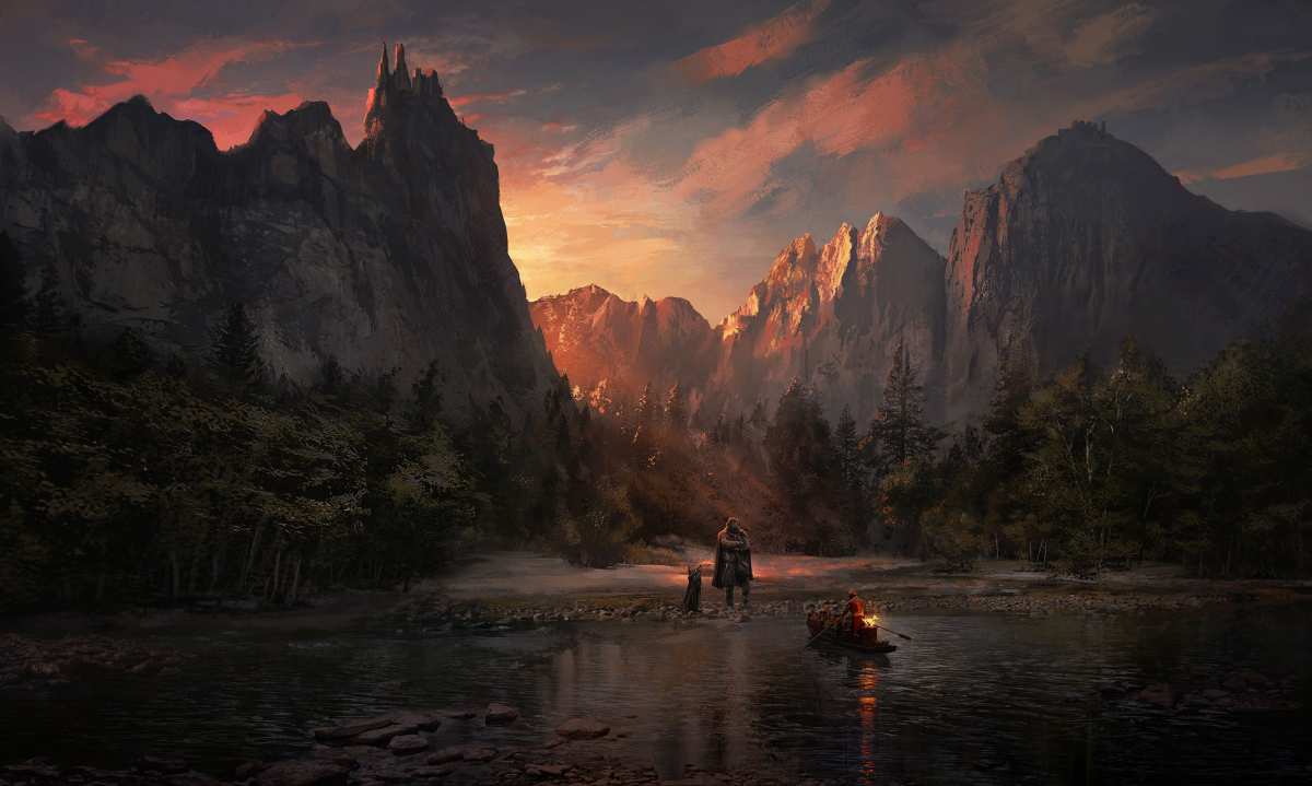 日落山川幻想风景