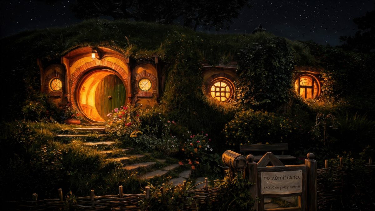 霍比特人小屋夜景壁纸