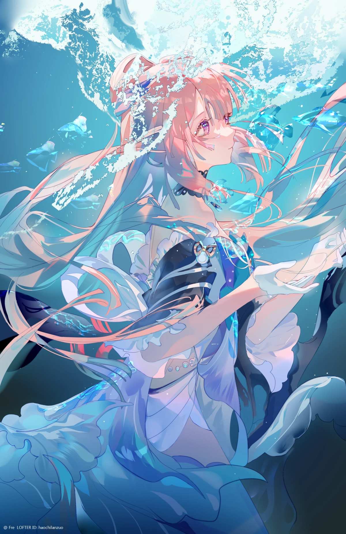 粉色长发女孩水下肖像