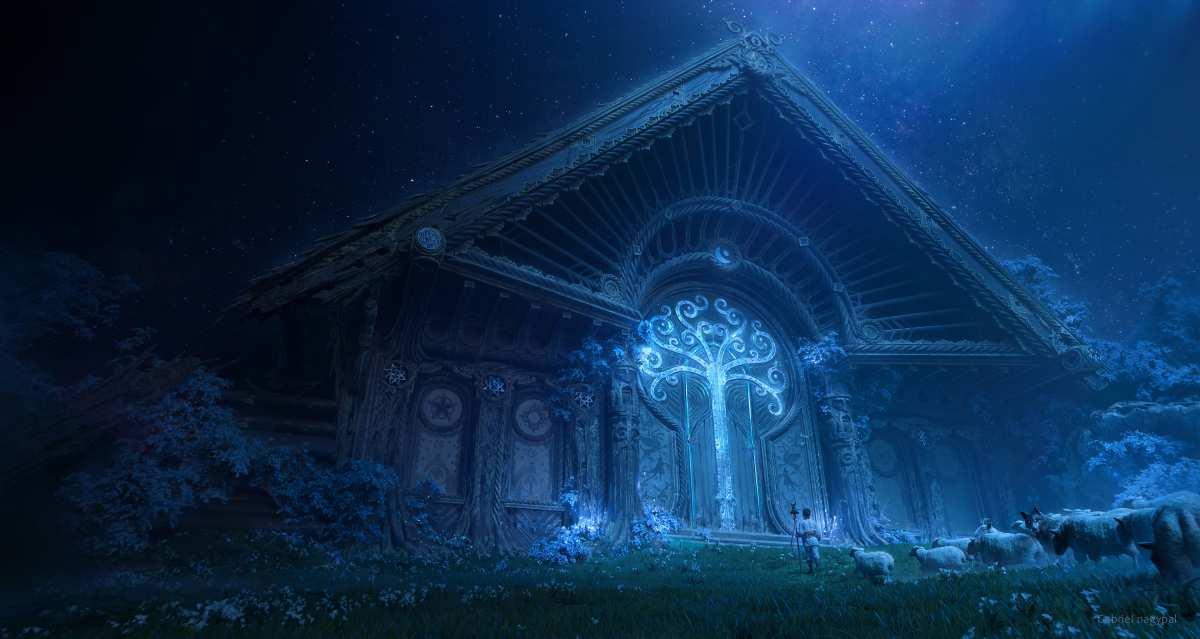 神秘夜色下的奇幻建筑