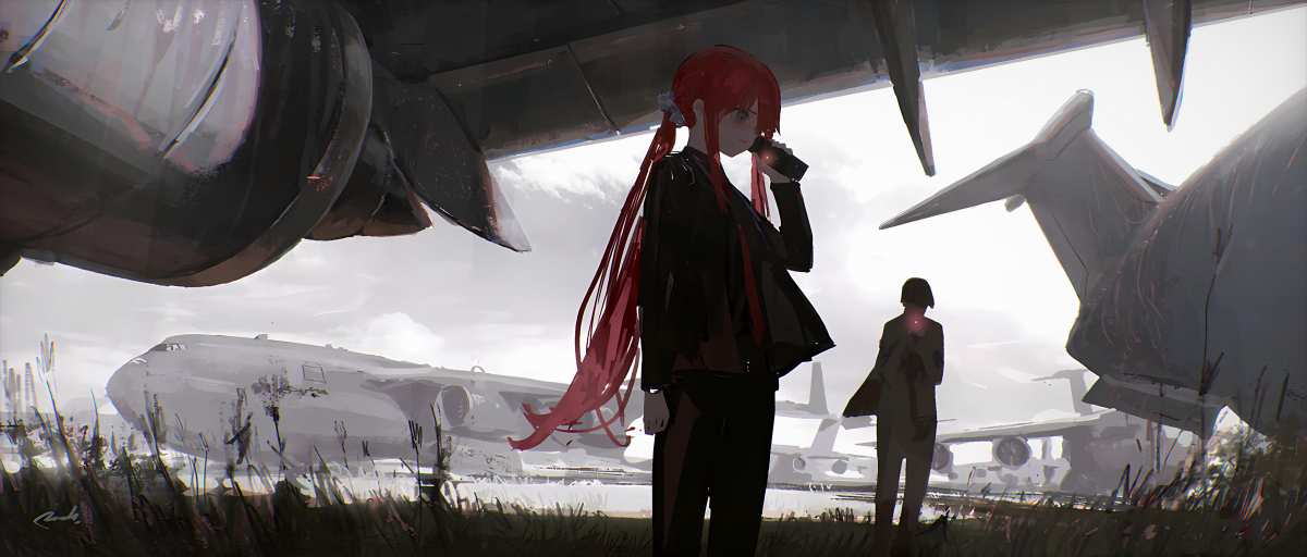 红发少女与飞机