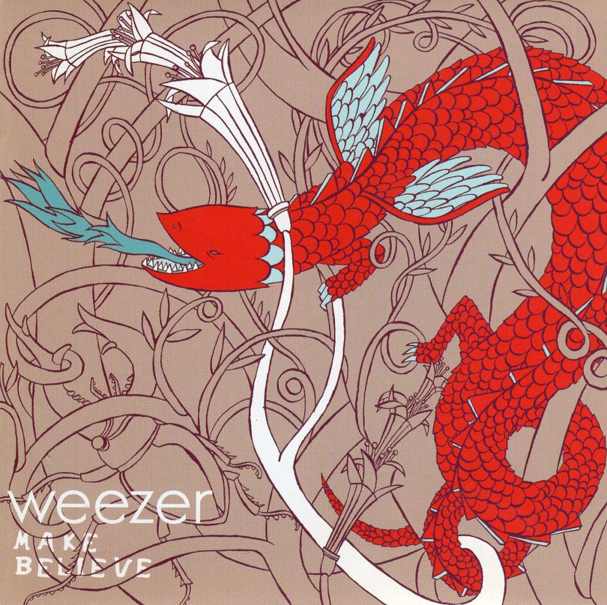 红色龙与植物的插画壁纸