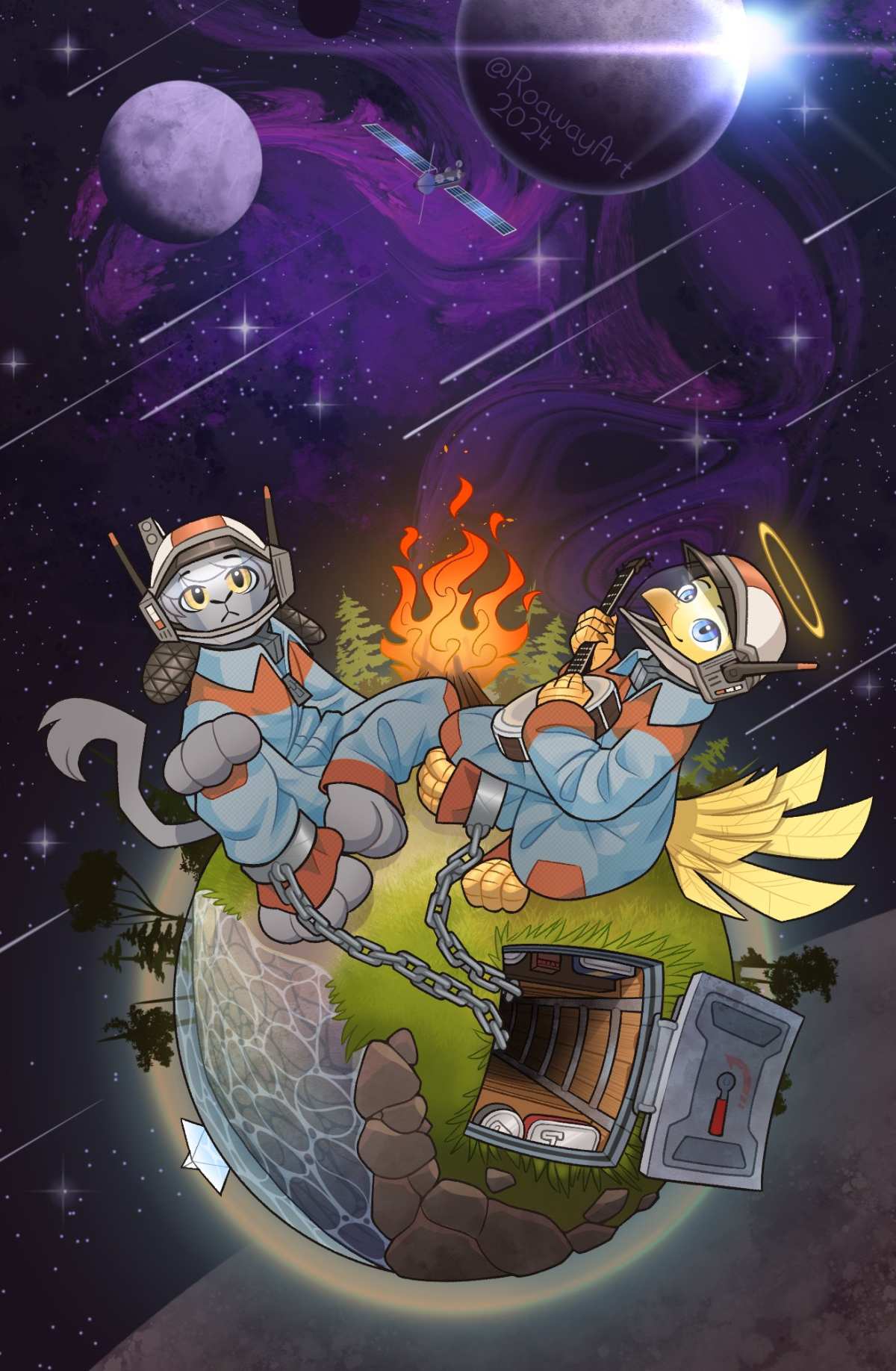太空冒险猫咪与鸟