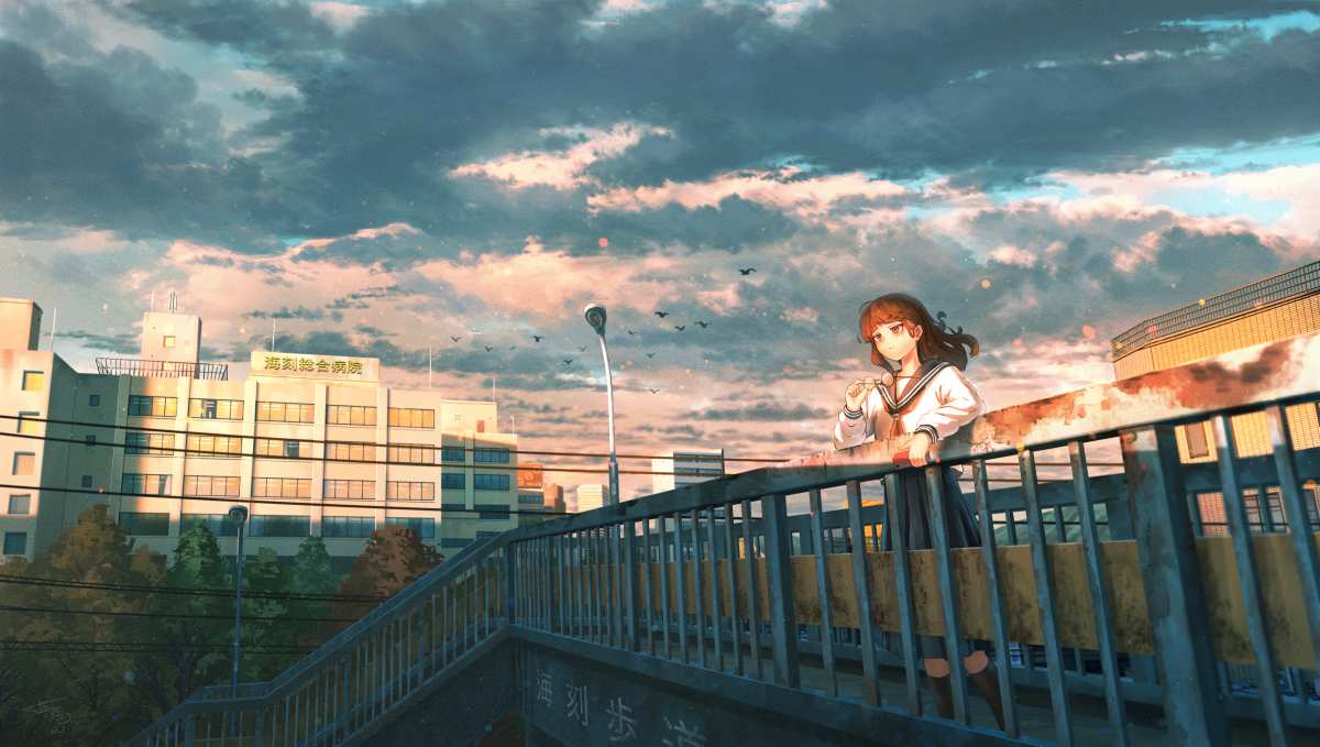 日落时分的校园女生