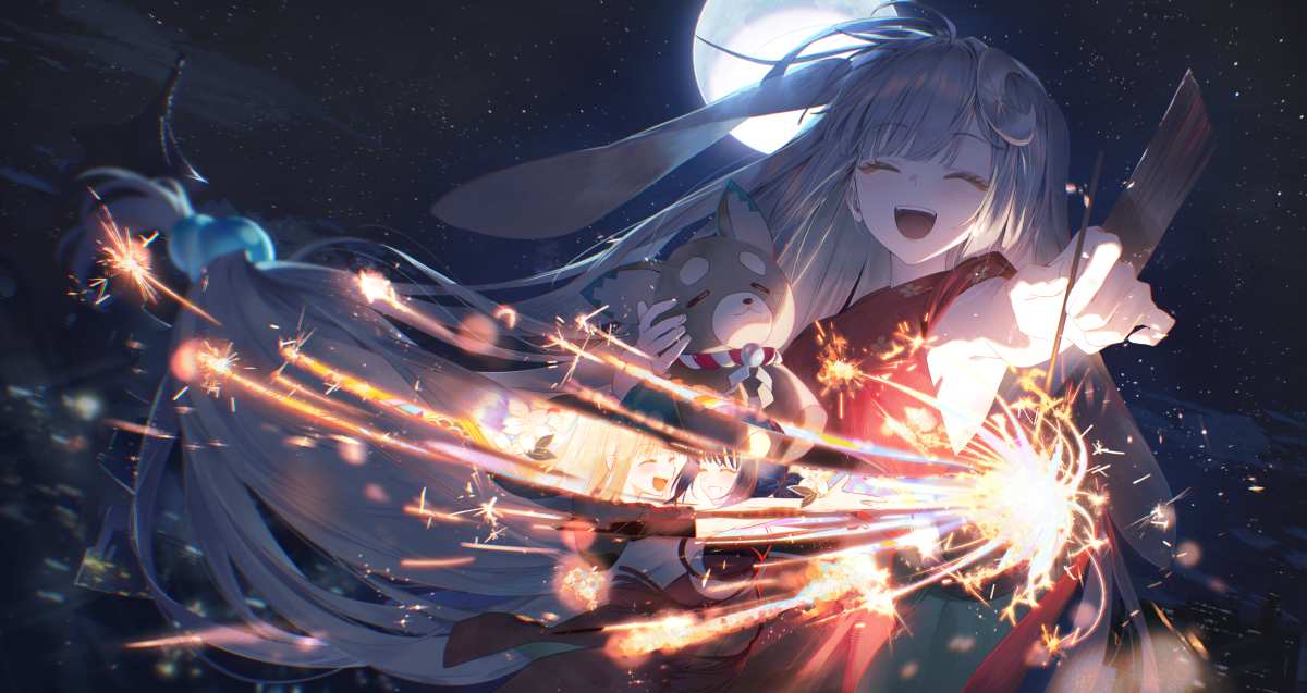 月夜下的动漫女孩