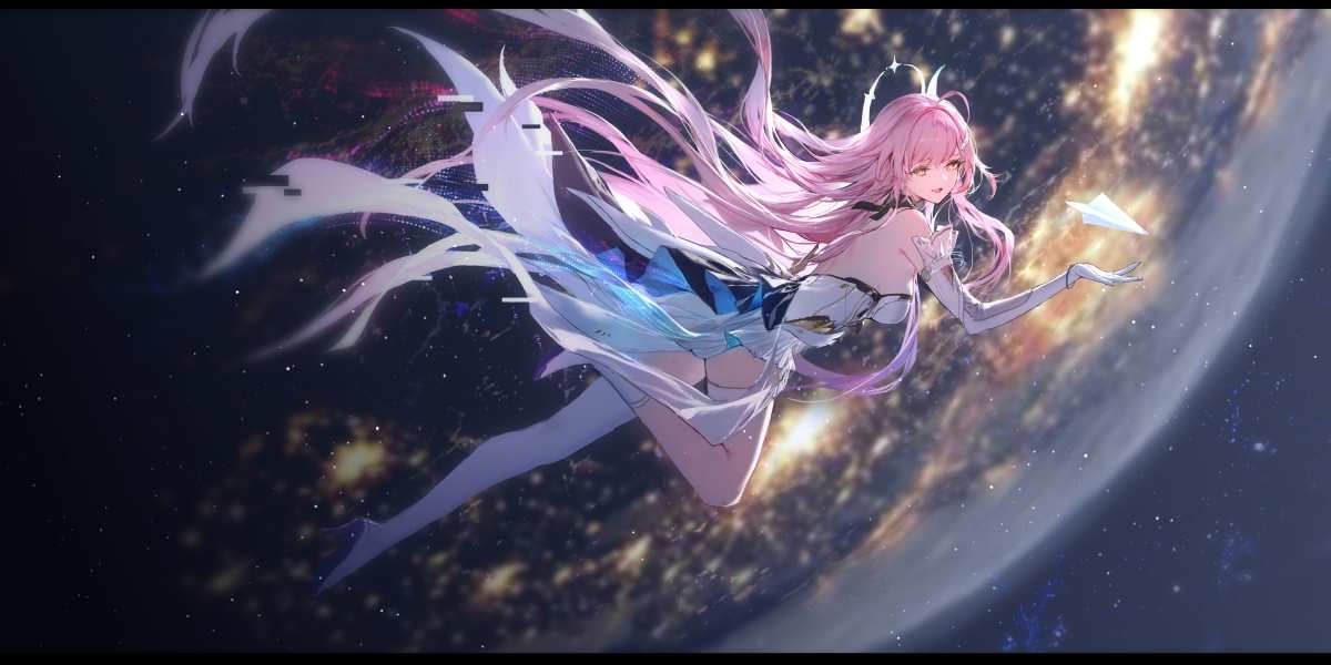 粉色长发女孩太空飞行