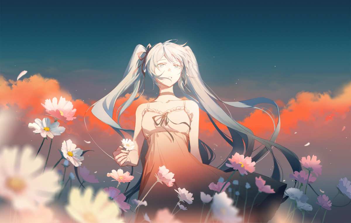 银发少女花海