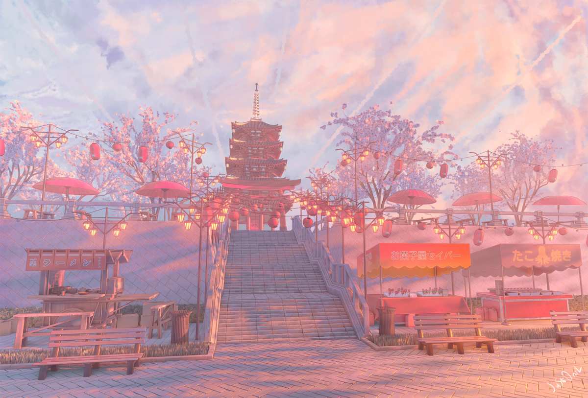 樱花下的古塔