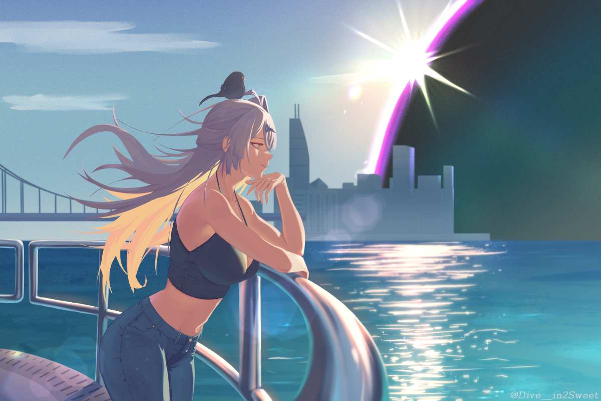 紫发少女与海