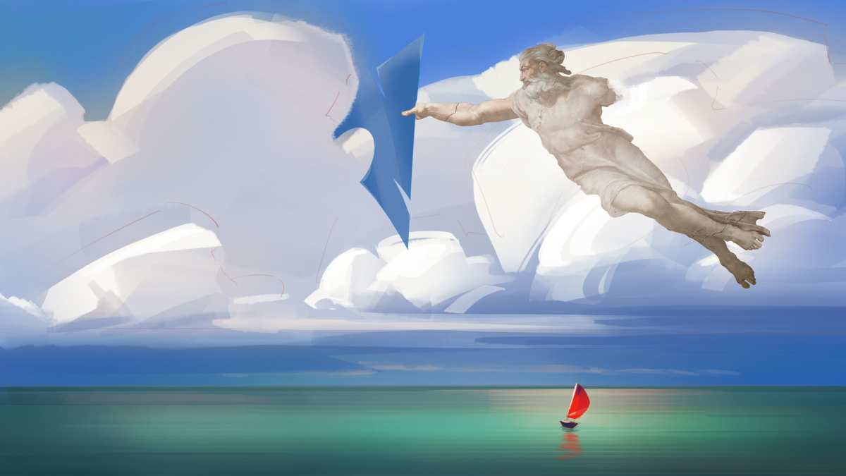云海中的神祇与帆船