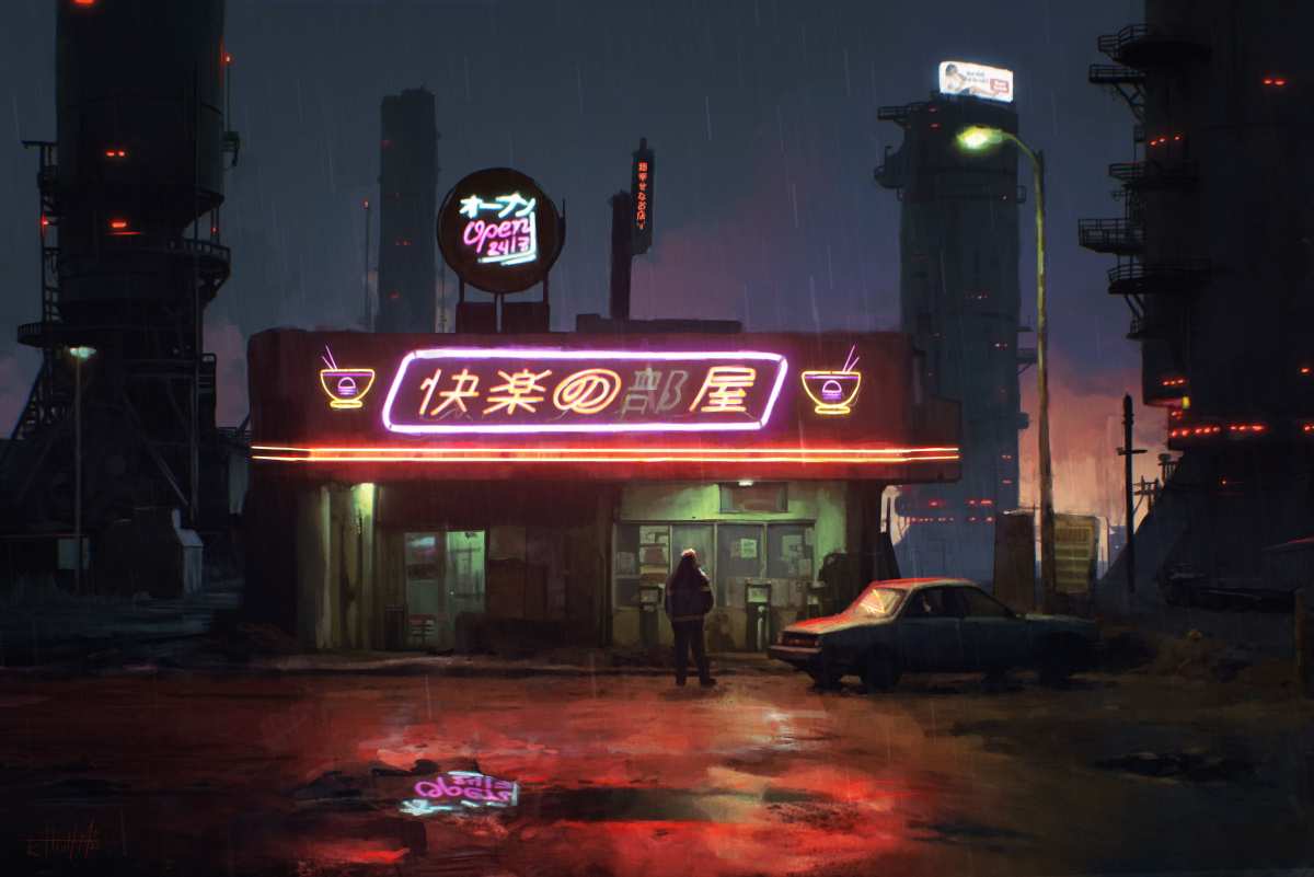 霓虹夜色下的未来都市