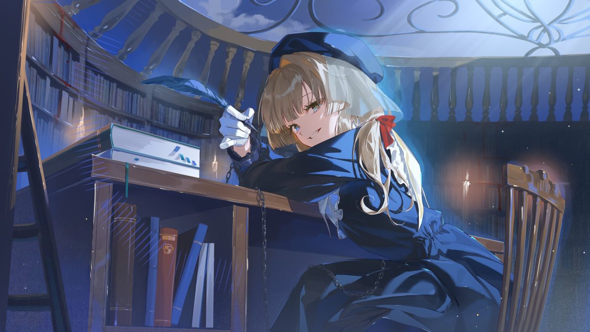 蓝色长裙女孩桌面壁纸