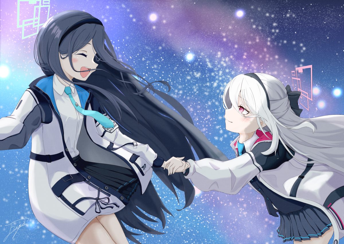 蓝白双马尾女生星空动态壁纸