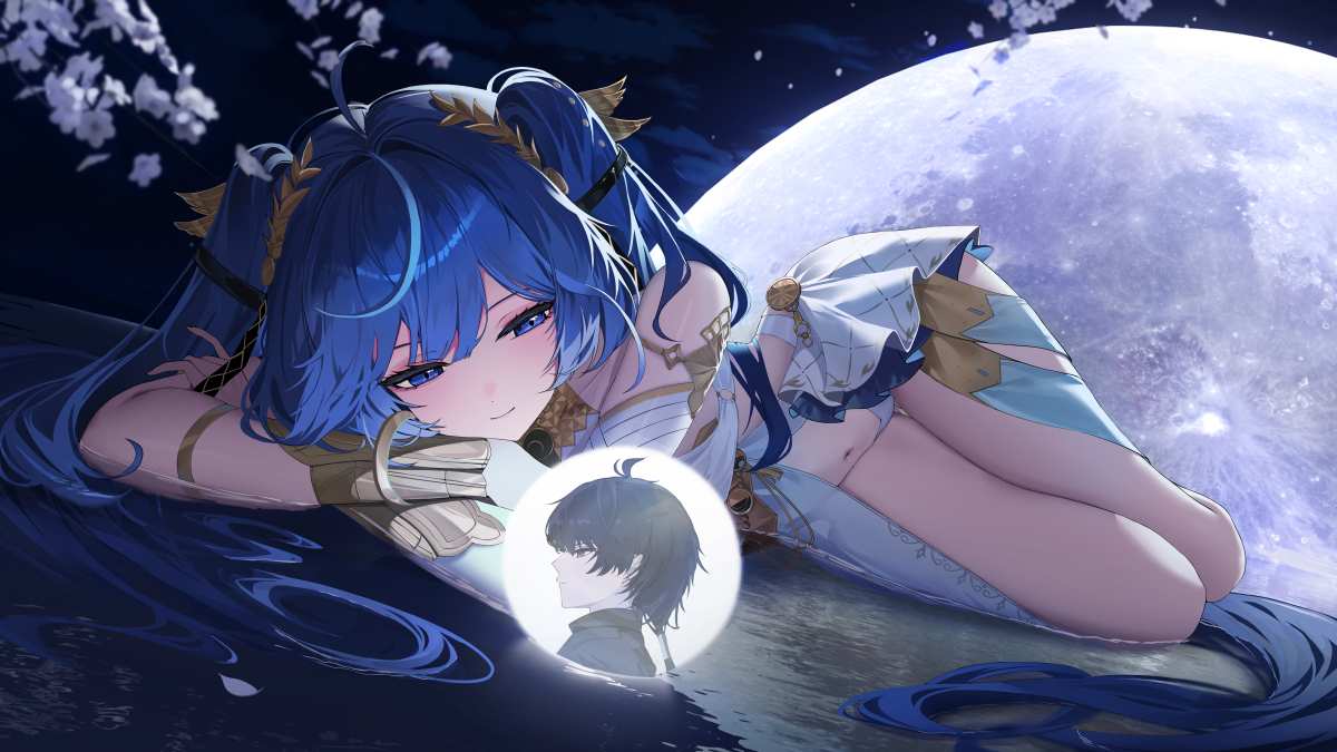 月下蓝发少女