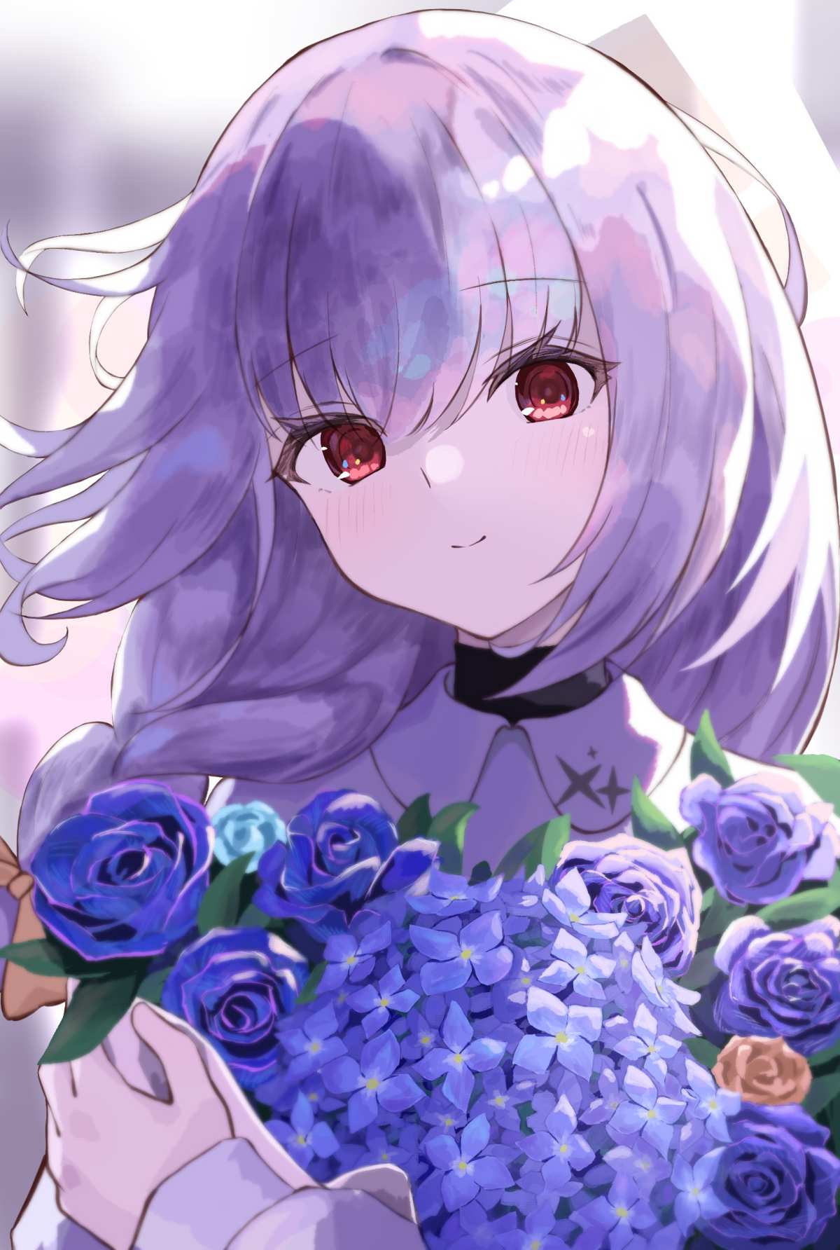蓝发少女与花束