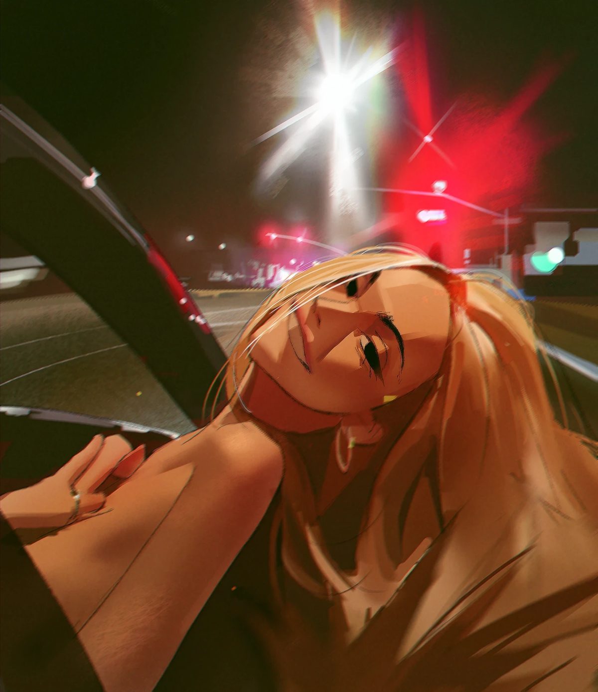 长发女孩车窗自拍