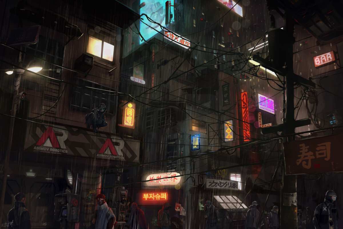 霓虹雨夜都市风情