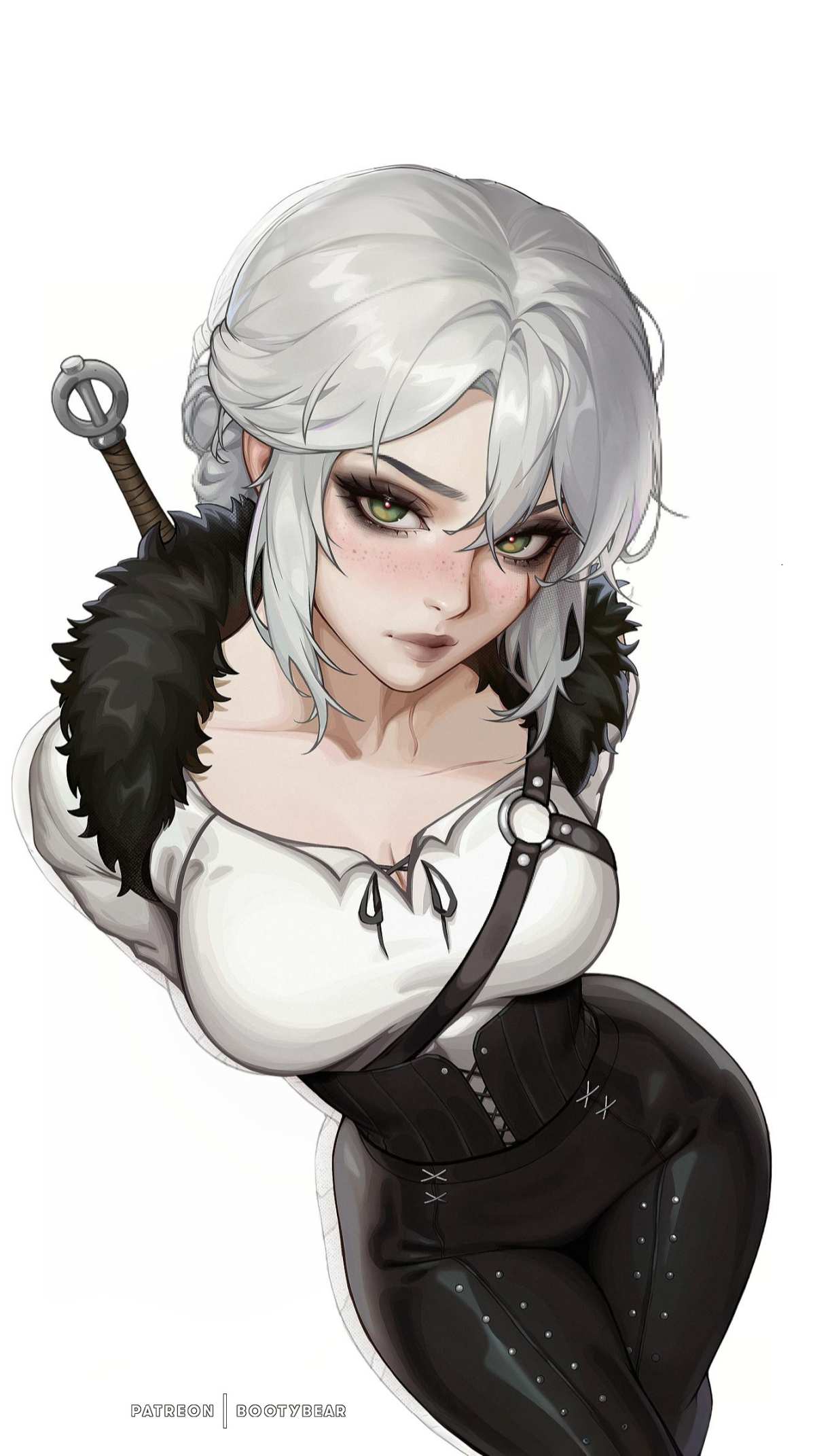 白发绿眼女战士