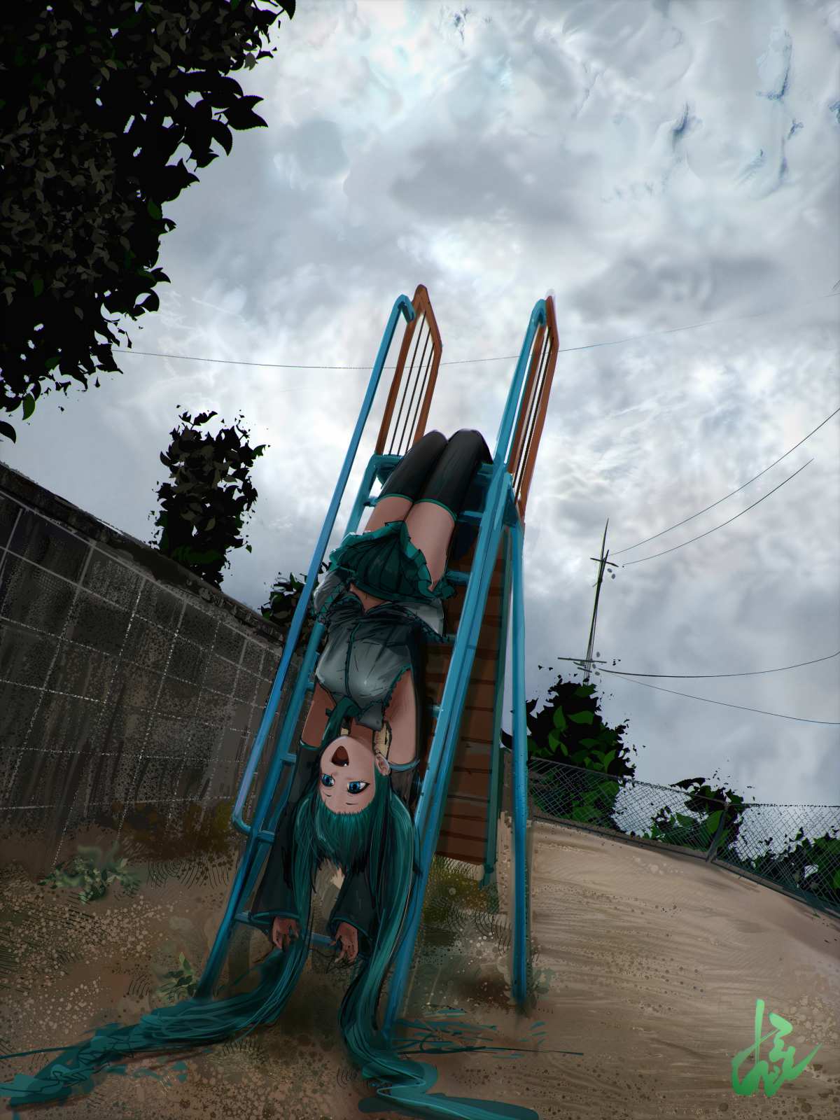动漫女孩初音未来 · 蓝头发高清壁纸