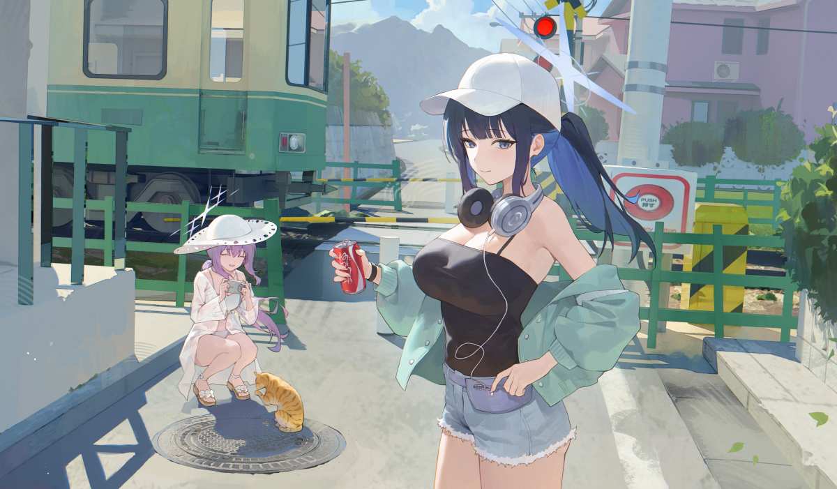 蓝发少女与猫咪