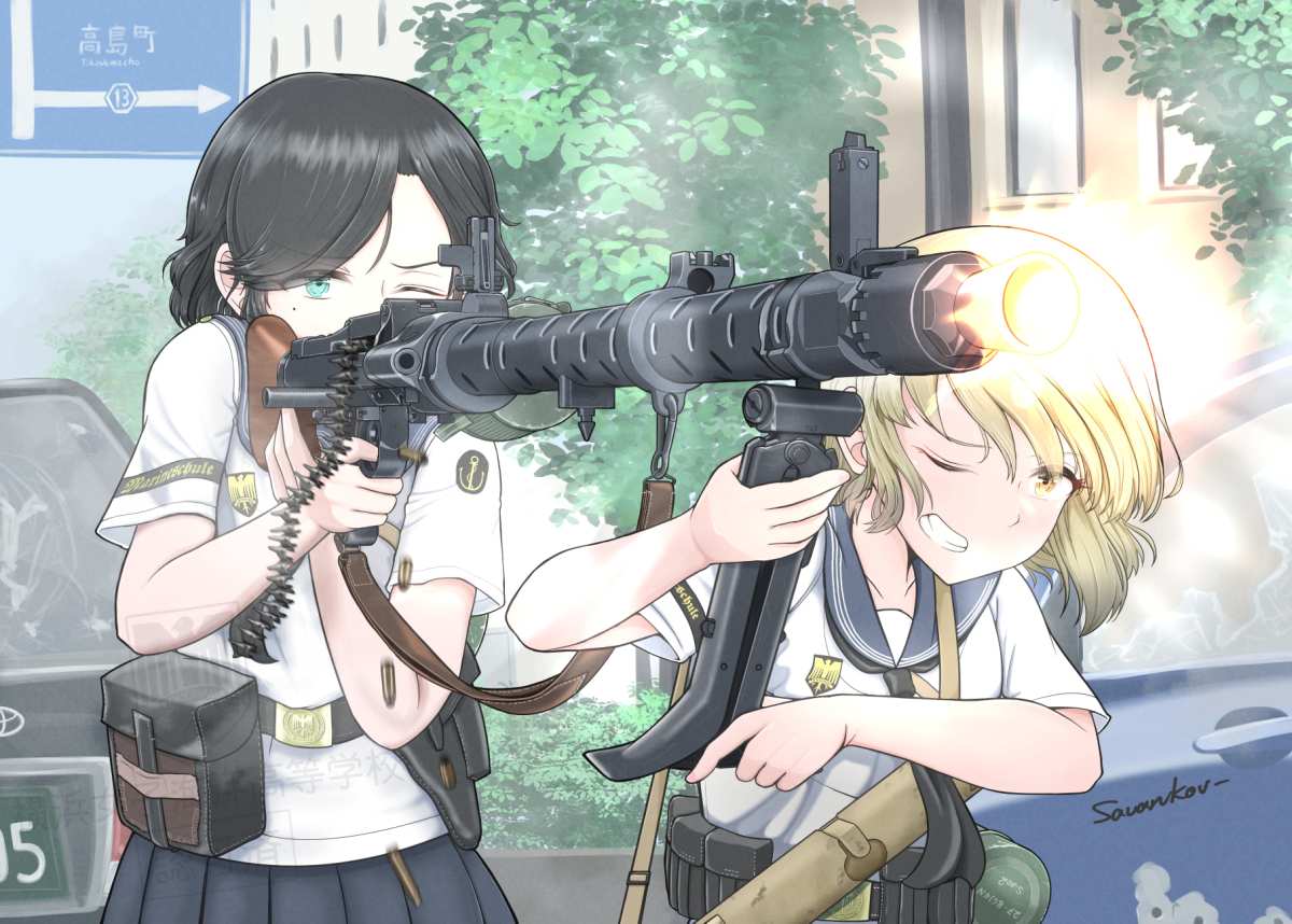 动漫女孩 · MG 42 · 女孩与枪高清壁纸