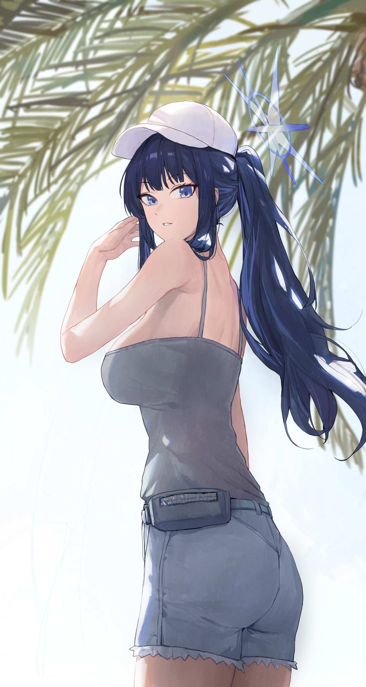 蓝色长发女孩侧脸