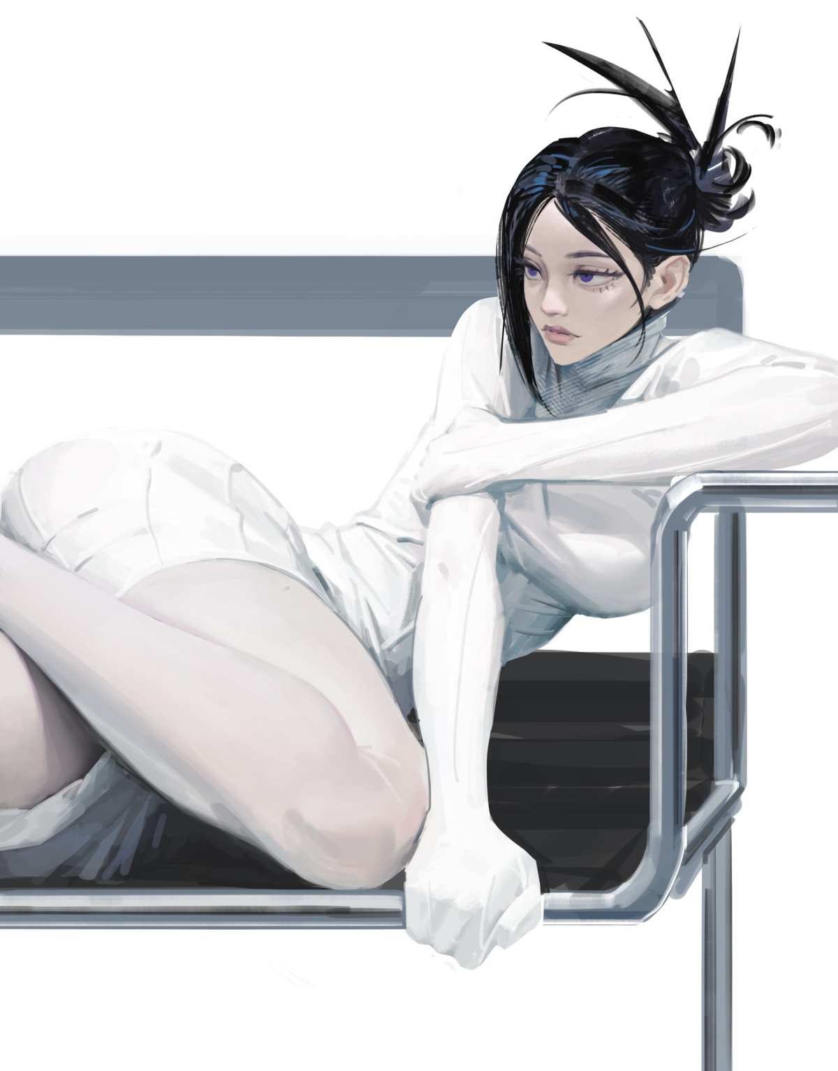 简约白裙静坐