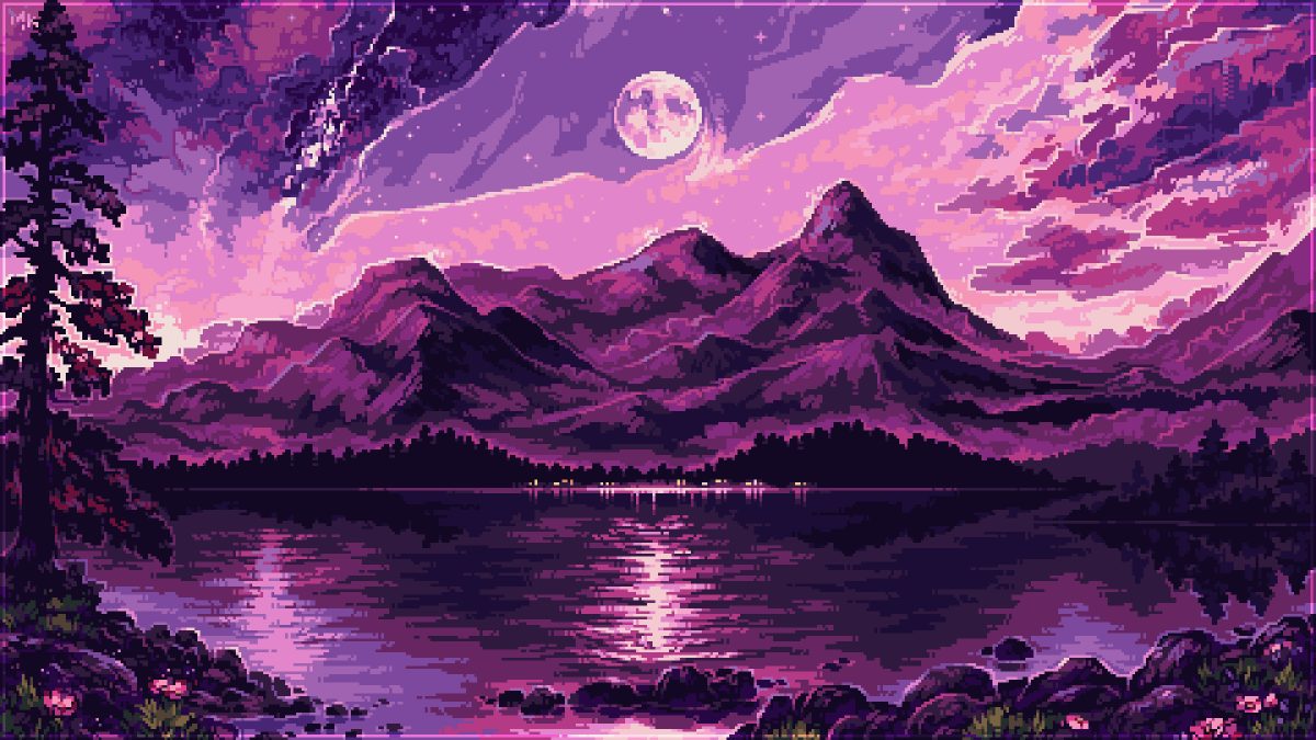 月亮 · 山丘 · 湖泊高清壁纸