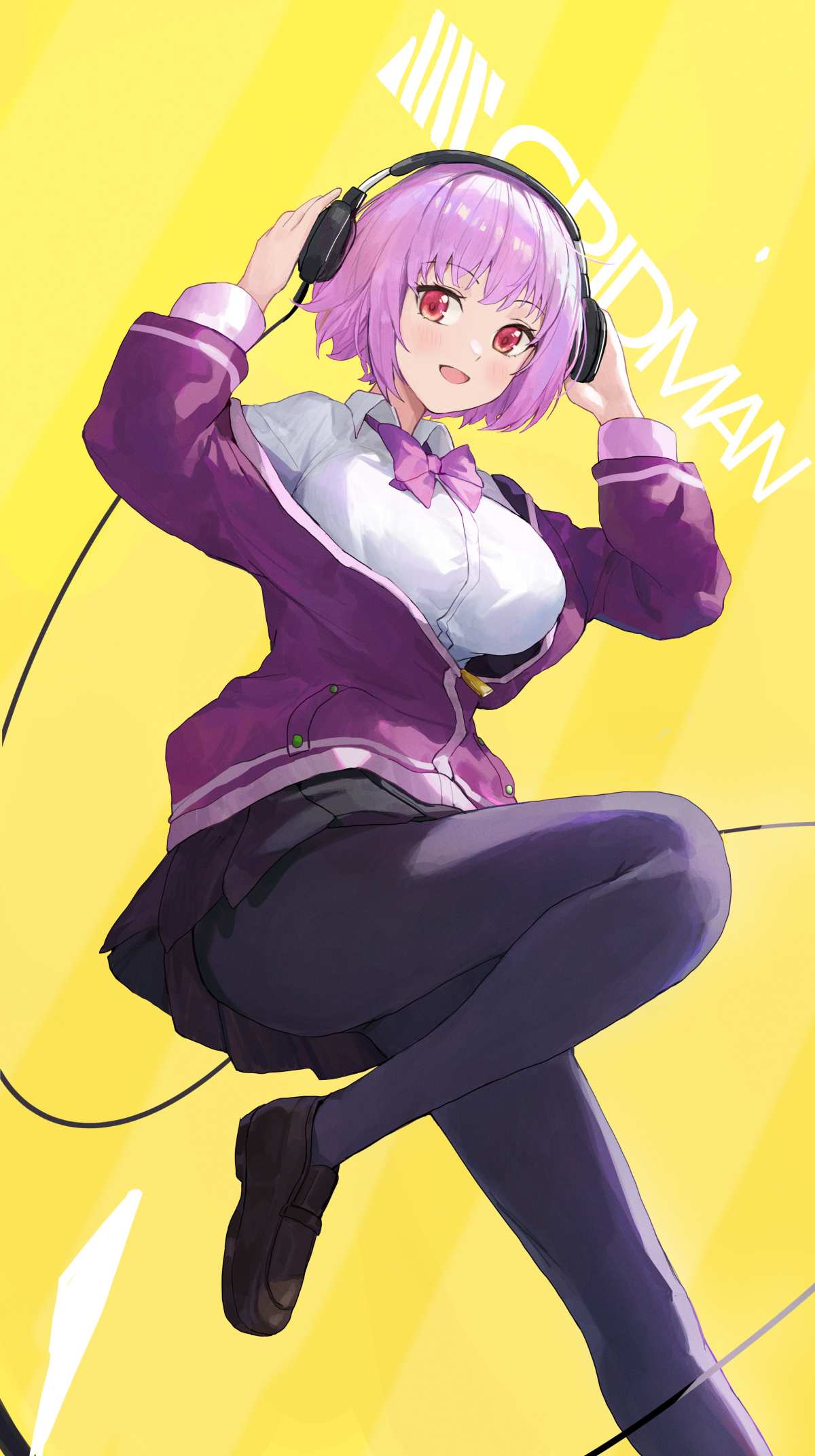 粉色短发少女耳机壁纸