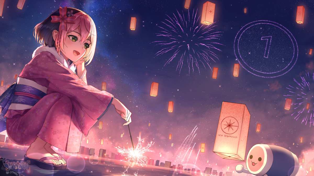 动漫女孩 · 烟花 · 佩佩（osu！）高清壁纸